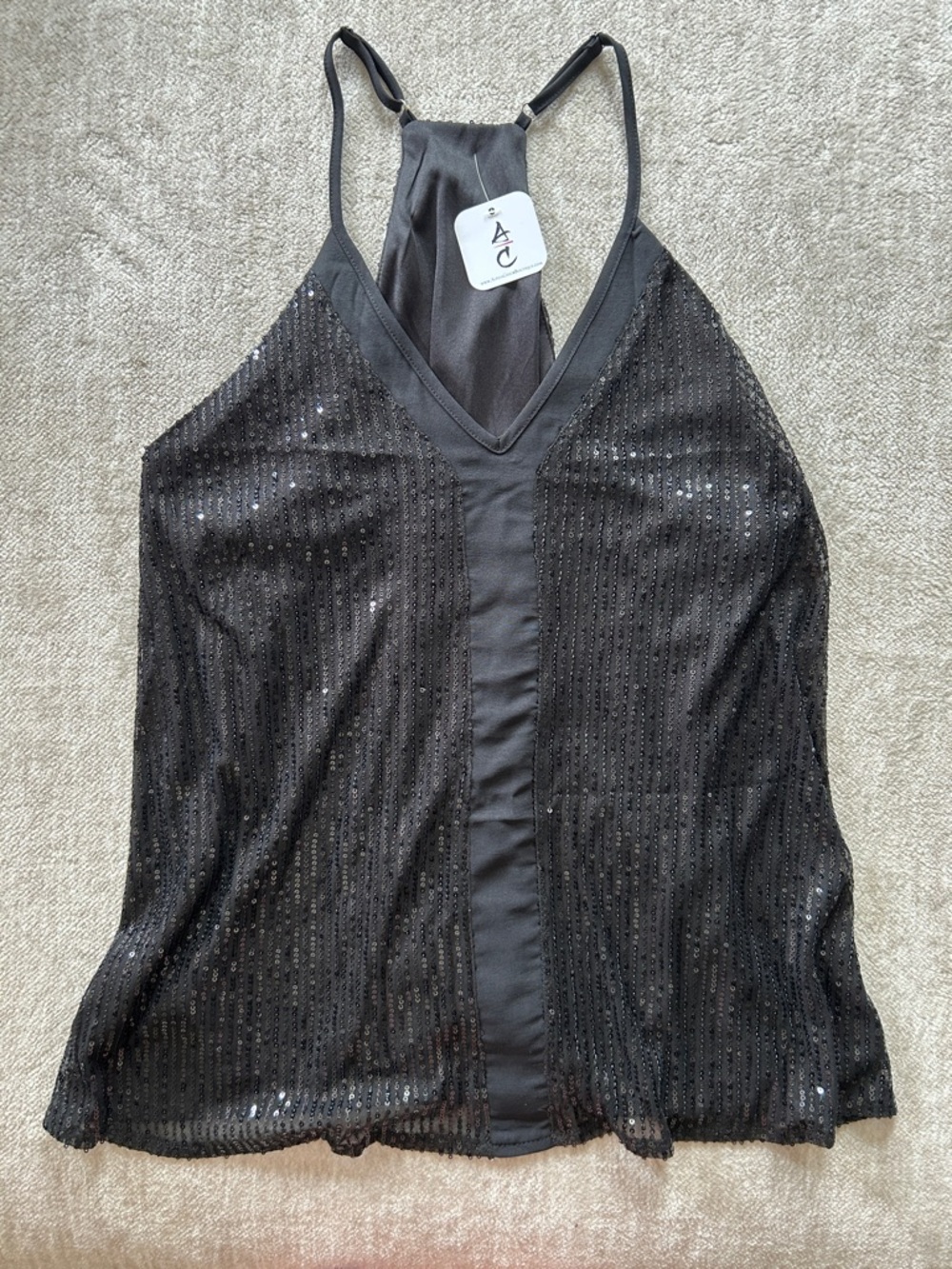 Women’s Black Sequin Racerback Camisole - Brand: